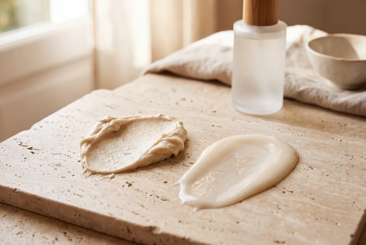 Comparatif de deux textures capillaires : masque protéiné et lait hydratant