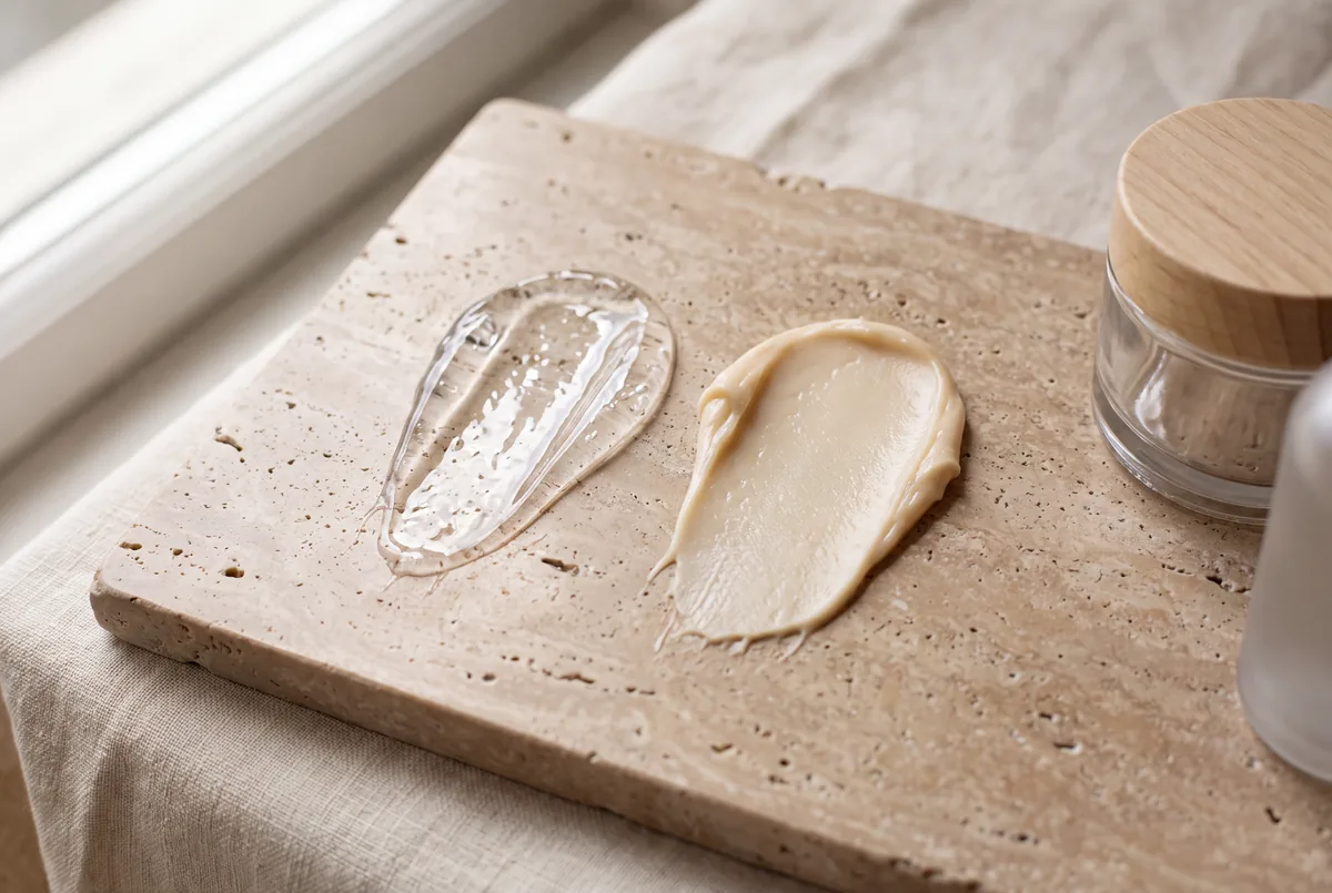 Comparatif d'un gel léger hydratant et d'un baume riche nourrissant