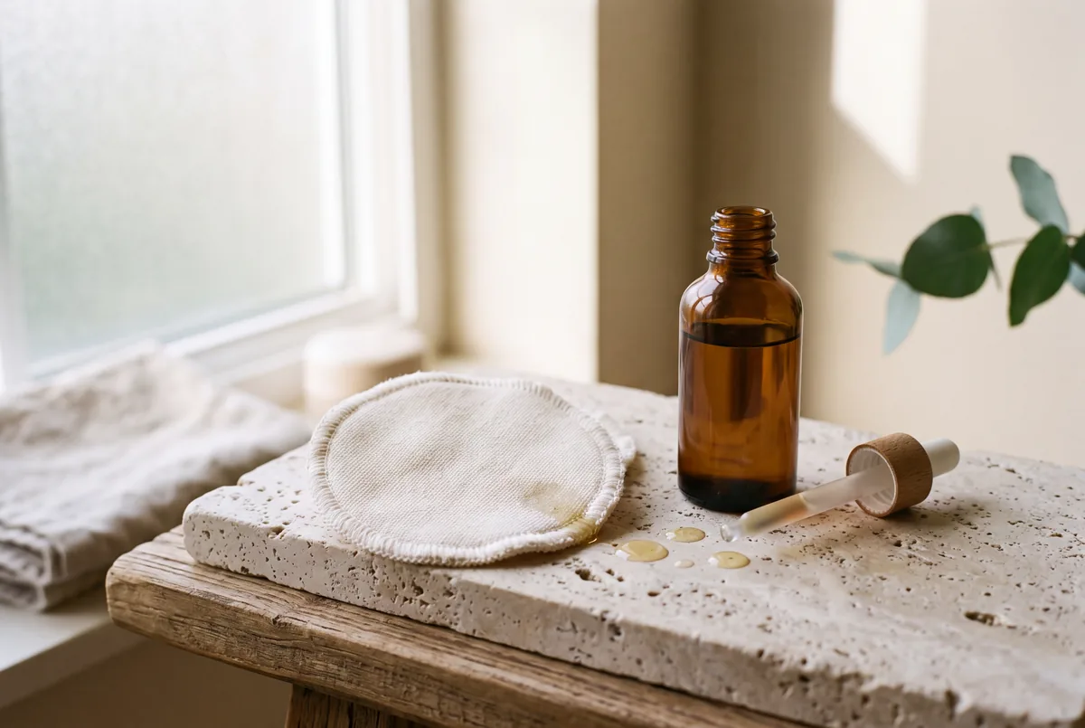 Démaquillage avec un coton réutilisable et une huile nettoyante